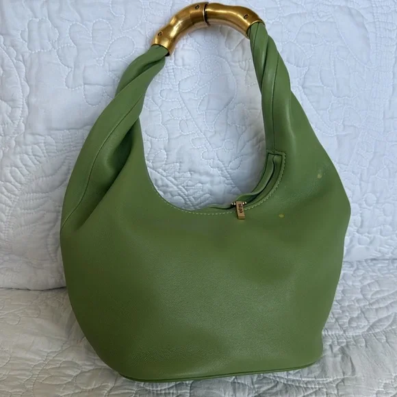 Cult Gaia Meerah Bag Calla Lily Green Gold Leather Mini Shoulder Handbag Top - Picture 10 of 14